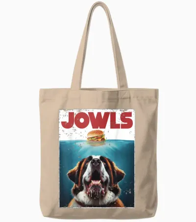 Funny St. Bernard, Jowls Burger, Saint Giant Dog Mom, Dad Tote Bags - Natural