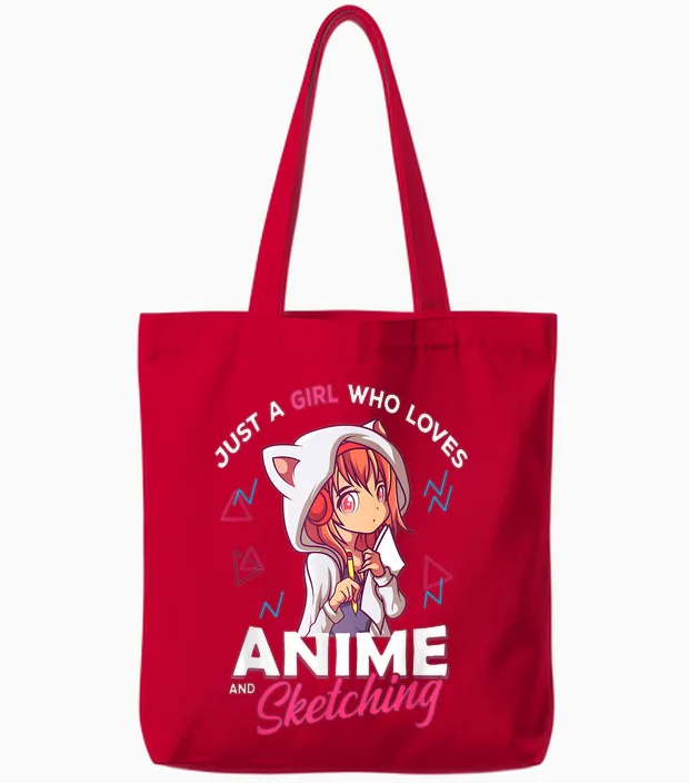 Just a Girl Who Loves Anime and Sketching Otaku Anime Merch T-Shirt Small Tote Bags in Red