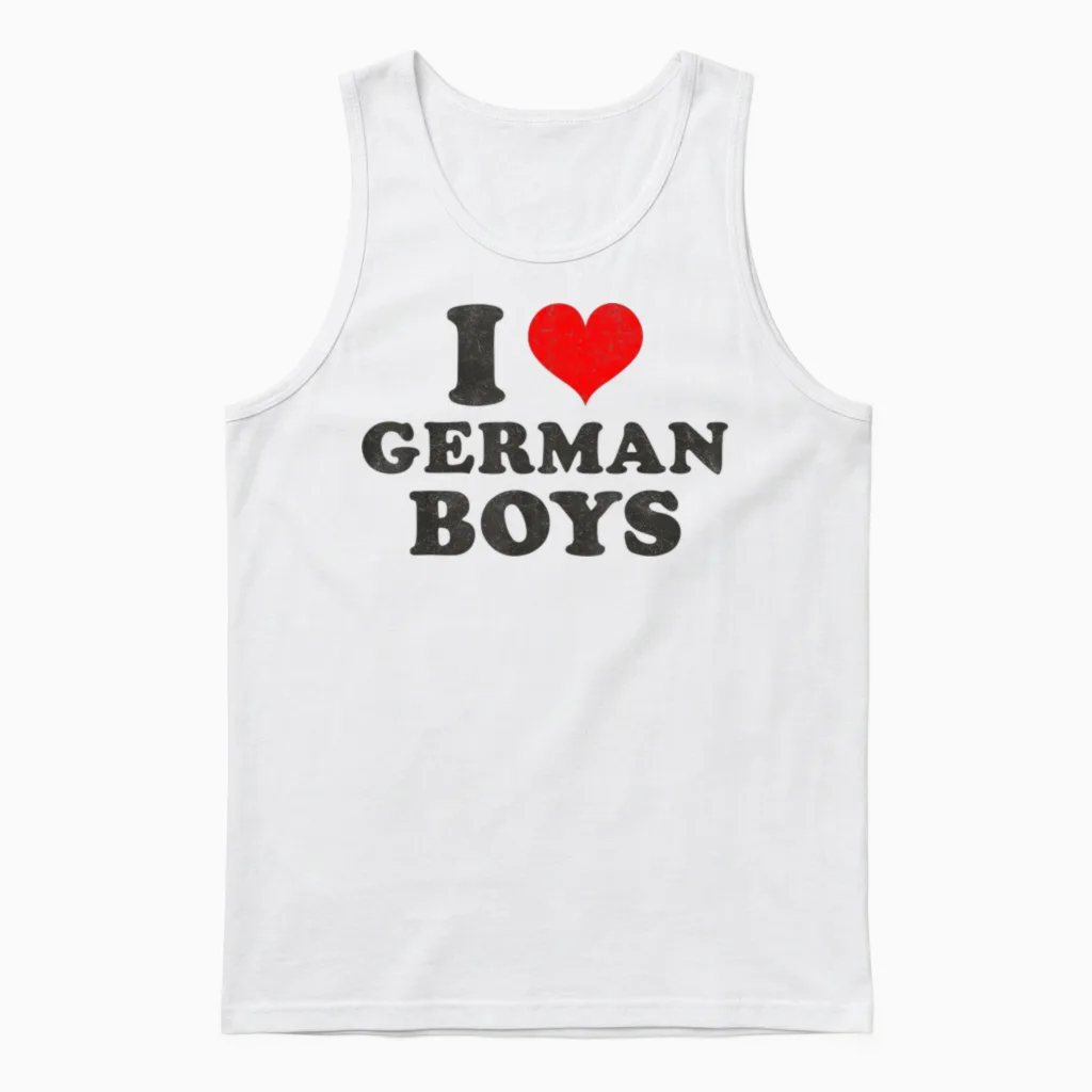 Ich Liebe Deutsche Jungs Rotes Herz Lustig Ich Liebe Deutsche Jungs Unisex Tank Top in White