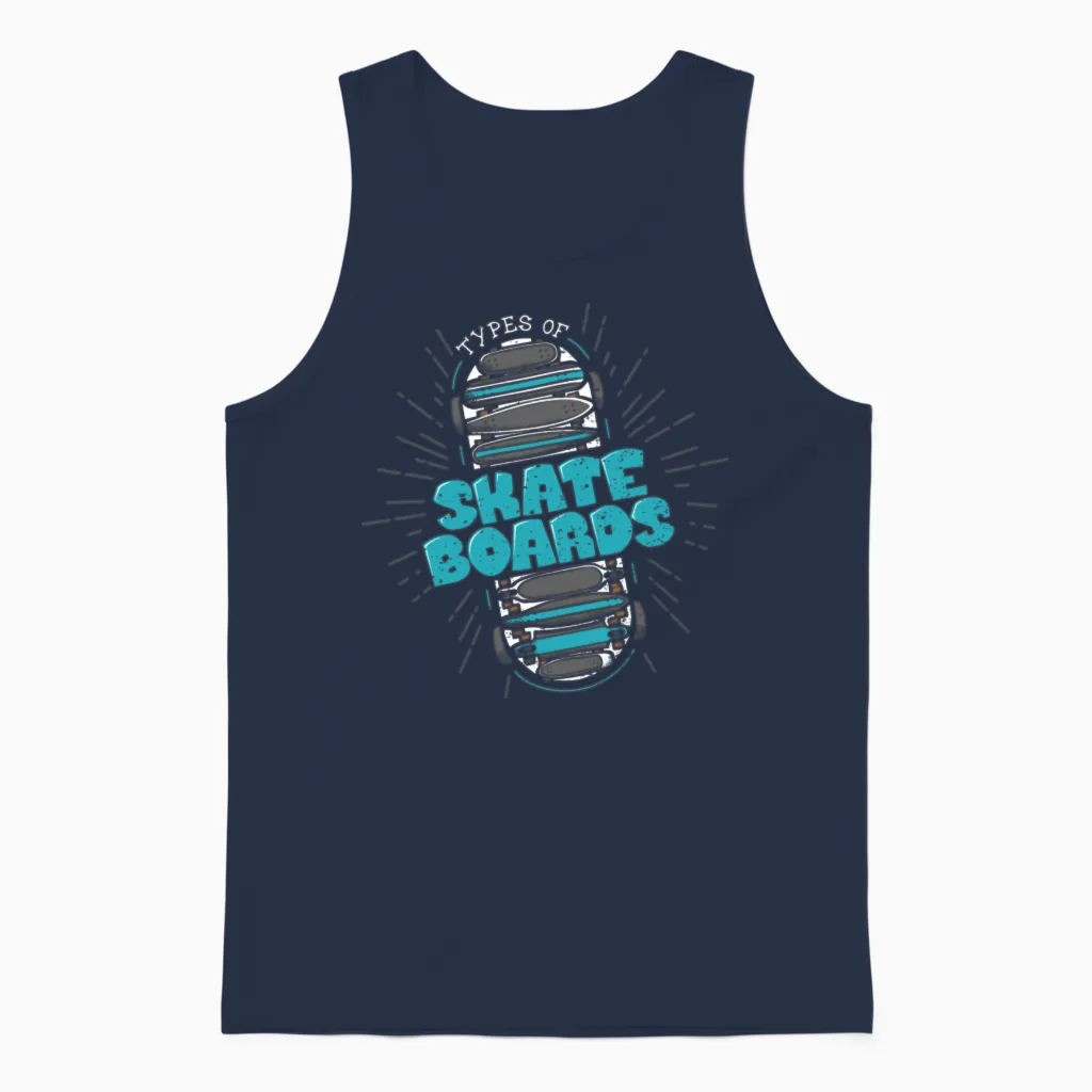 Skateboard Types Longboard Skateboarder Skater Unisex Tank Top in Navy