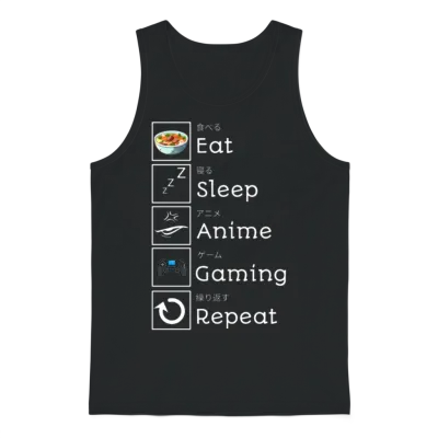 Eat, Sleep, Anime, Gaming, Repeat Unisex Tank Top - Black