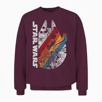 Star Wars Millennium Falcon Top View Striped Unisex Sweatshirt - Maroon
