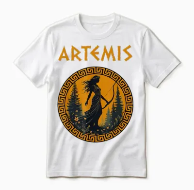 Artemis Greek Goddess Greek Mythology T-Shirt, Black Unisex T-Shirt - White