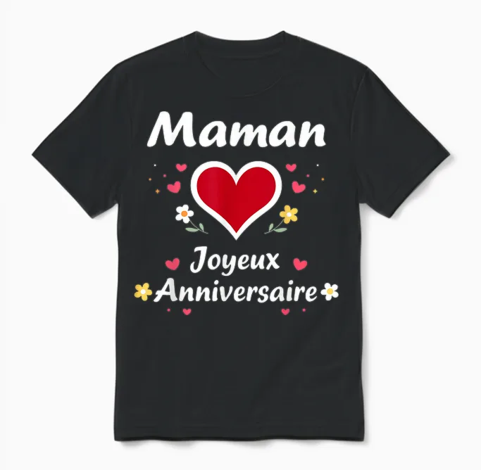 Mignon Petit Enfant Amour Joyeux Anniversaire Maman Unisex T-Shirt in Black