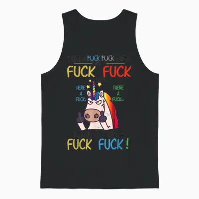 Here There I Don't Give a Funny Unicorn Shirt T-Shirt, White, S Unisex Tank Top - Black