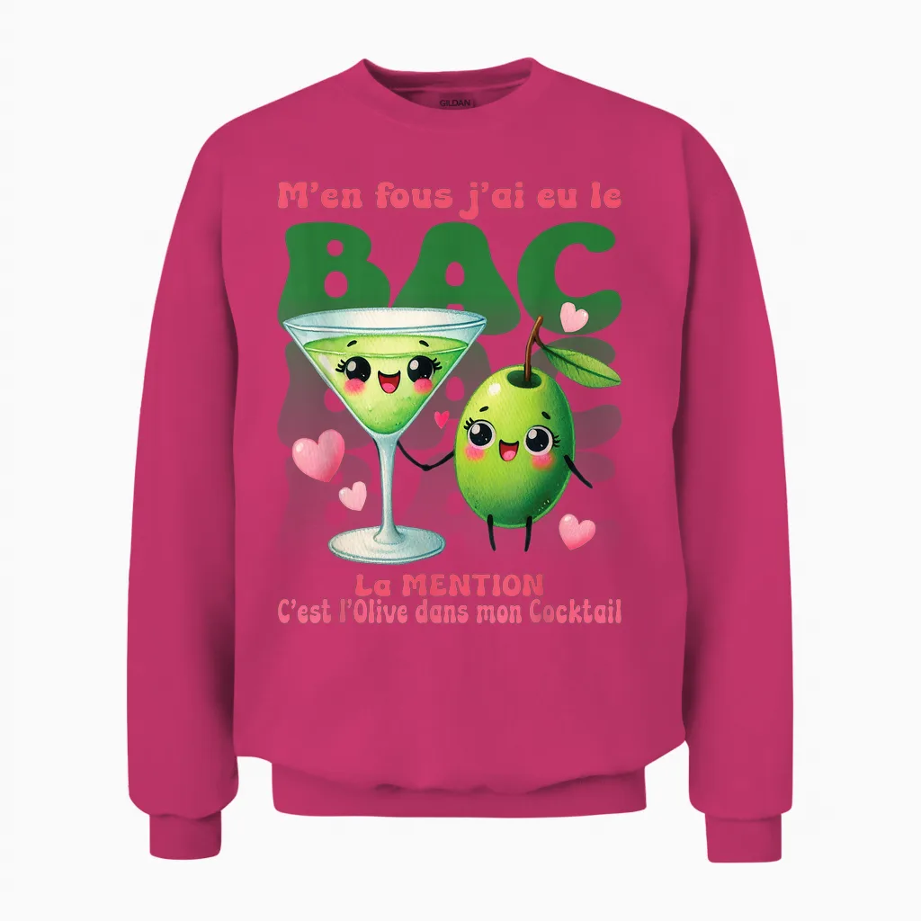Bac 2026 Olive Diplômée Cadeau Drôle Pour Bachelier Mention Unisex Sweatshirt in Heliconia