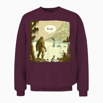 Funny Bigfoot Sasquatch Loch Ness Monster Introvert Bruh Unisex Sweatshirt - Maroon