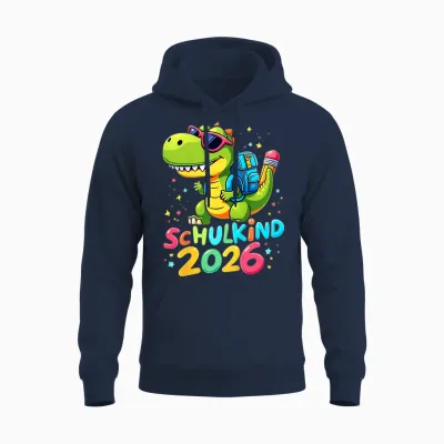 Schulkind 2026 Dino T-Rex Cool First Class Unisex Hoodie - Navy
