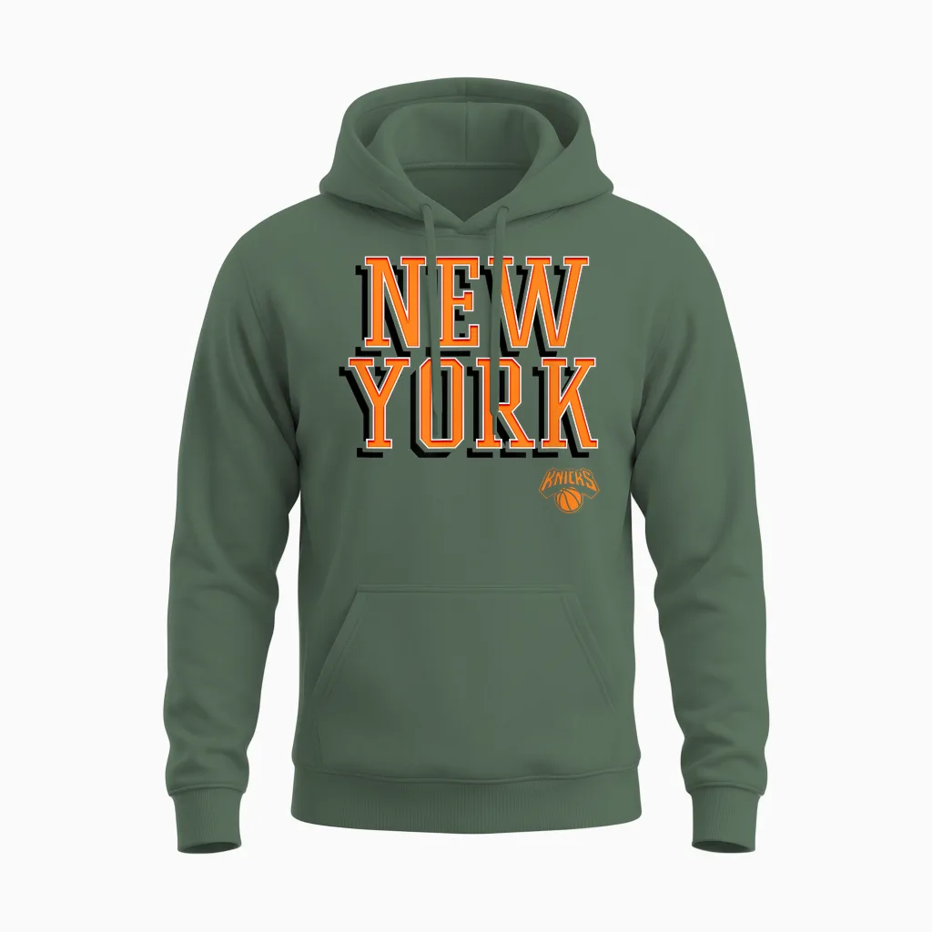 Logo Nba - New York Knicks City Wordmark Unisex Hoodie in Military Green