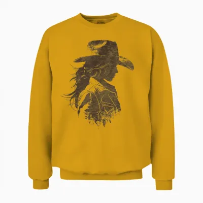 Western Aesthetic Vintage Cowgirl Rustic Country Graphic T-Shirt, Grey, S Unisex Sweatshirt - Gold