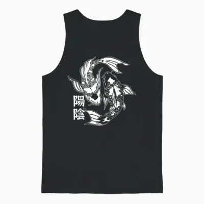 Koi Carp Fish Japan Kanji Japanese Retro Aesthetic Asian Art Unisex Tank Top - Black