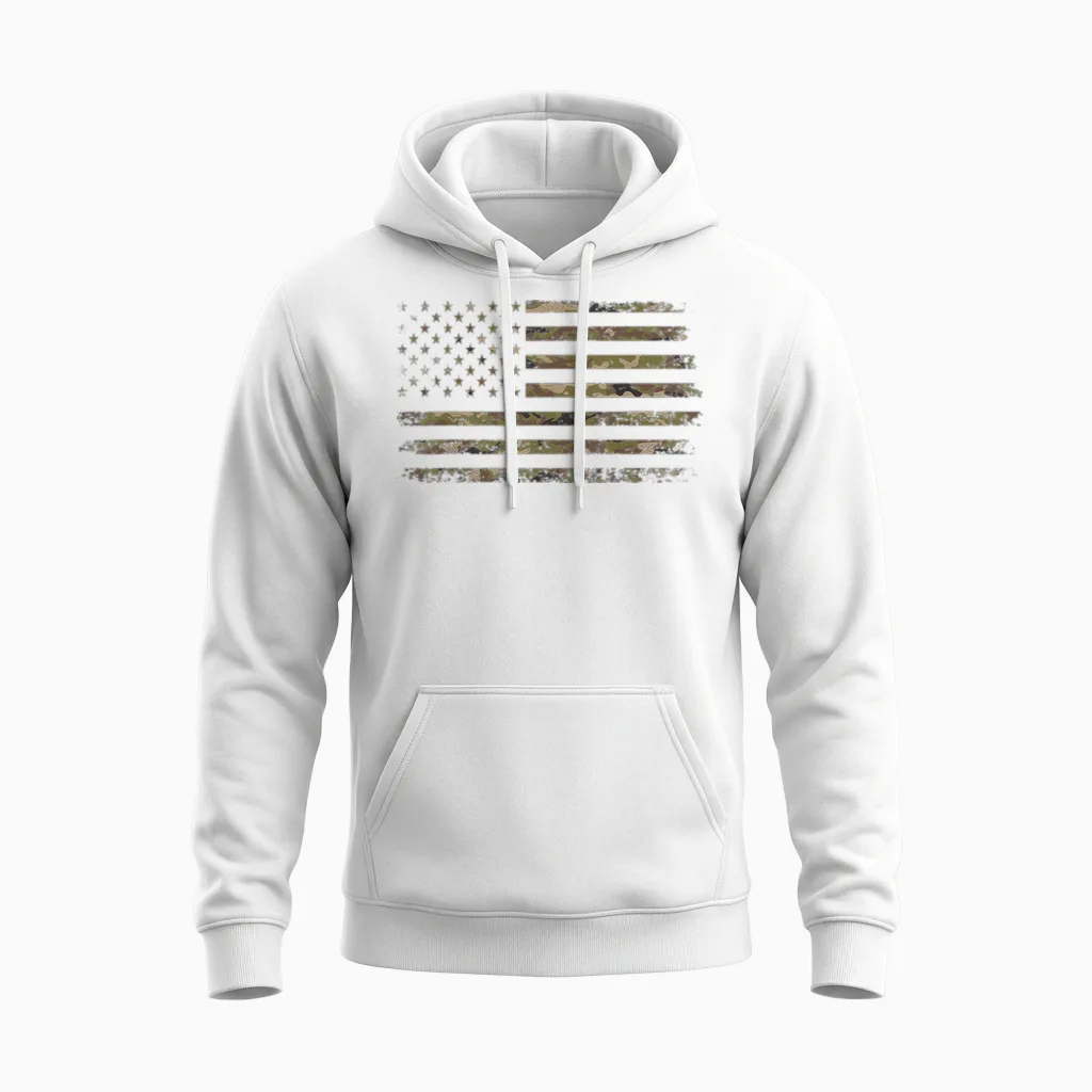 Camo American Flag Usa Camouflage Men Boys Women Girls Unisex Hoodie in White