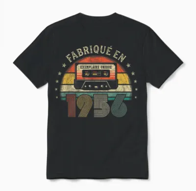 Fabriqué En 1956 Vintage Cassette - Cadeau Anniversaire 1956 Unisex T-Shirt - Black