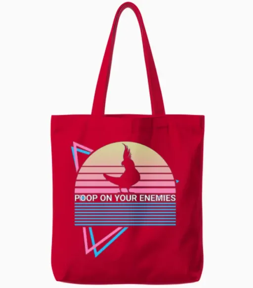 Cockatiel Retro Tote Bags in Red