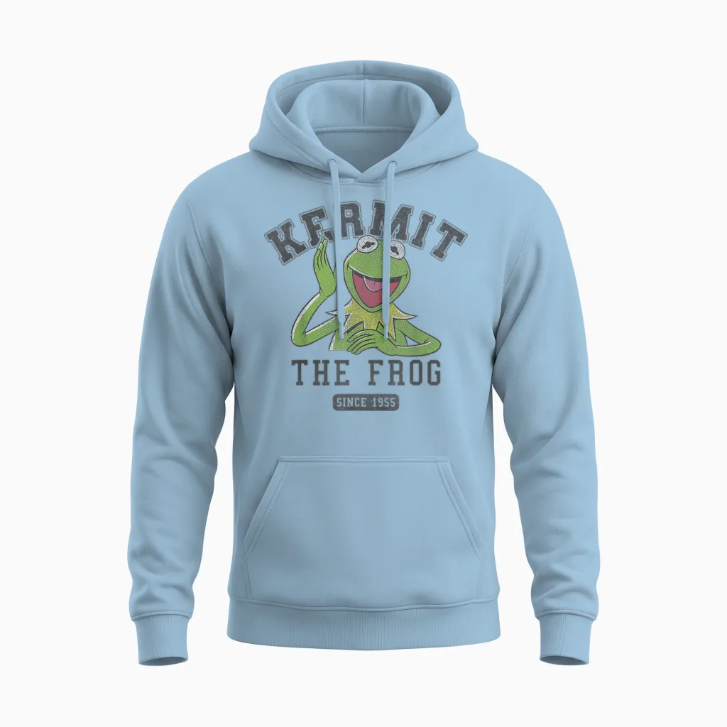 Disney the Muppets Kermit the Frog Since 1955 Collegiate Unisex Hoodie in Light Blue