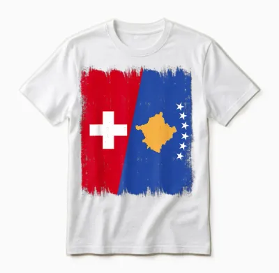 Half Flag of Switzerland Kosovo Roots of Kosovo Unisex T-Shirt - White