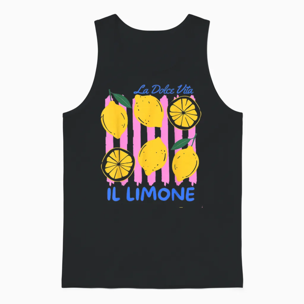 Lemon La Dolce Vita Il Limone Unisex Tank Top in Black