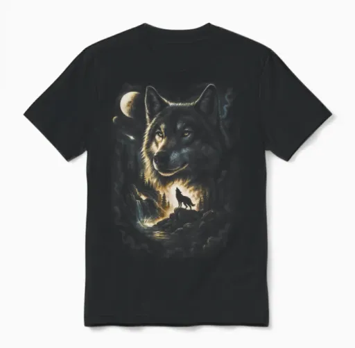 Wolf Howling Moon Forest Nature Wildlife Lovers Animal Men Unisex T-Shirt in Black