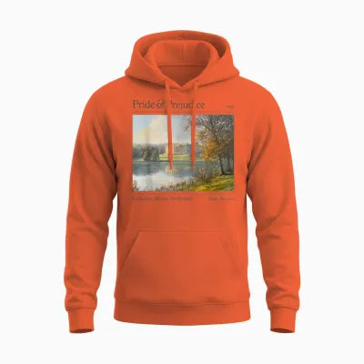 Jane Austen Pemberley 250th Anniversary Pride and Prejudice T-Shirt, Black, S Unisex Hoodie - Orange