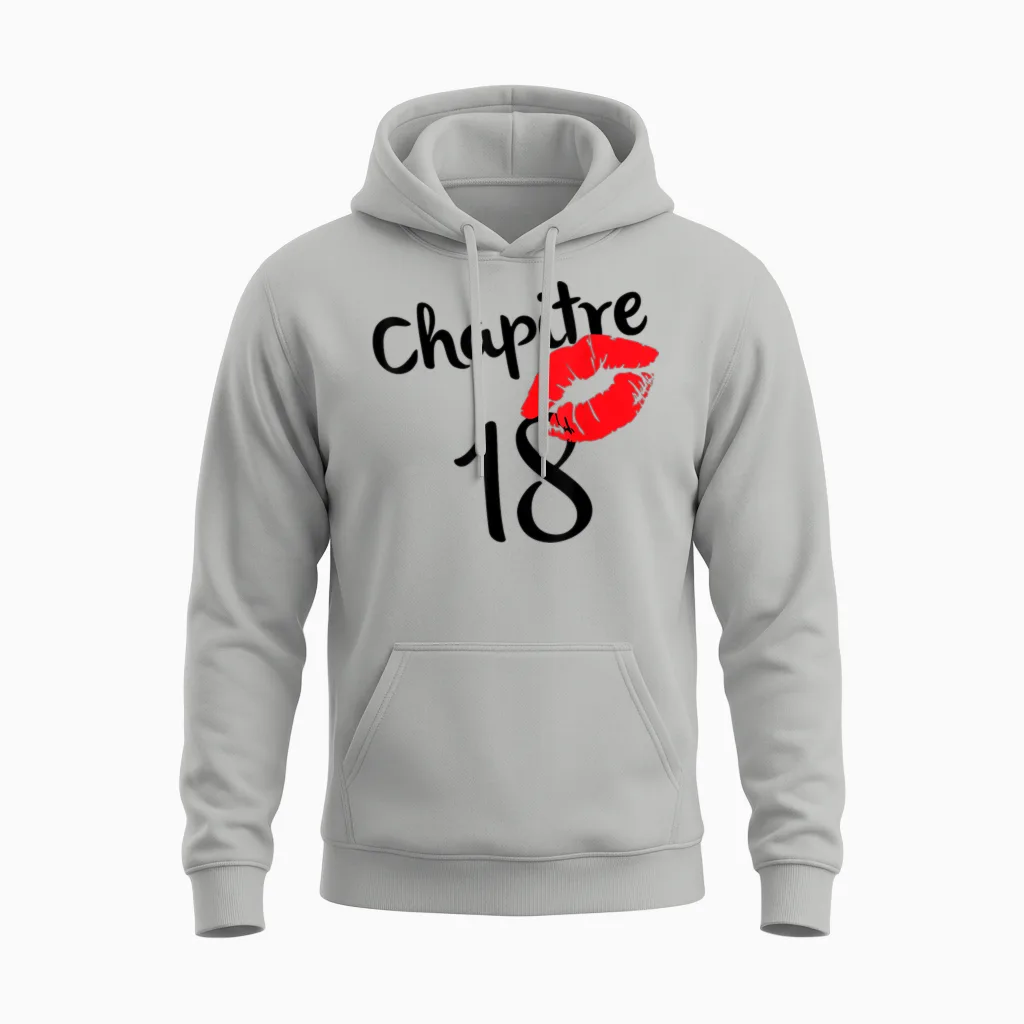 Chapter 18 Years Happy Birthday Born in 2004 Red Lips T-Shirt, White Unisex Hoodie in Ash
