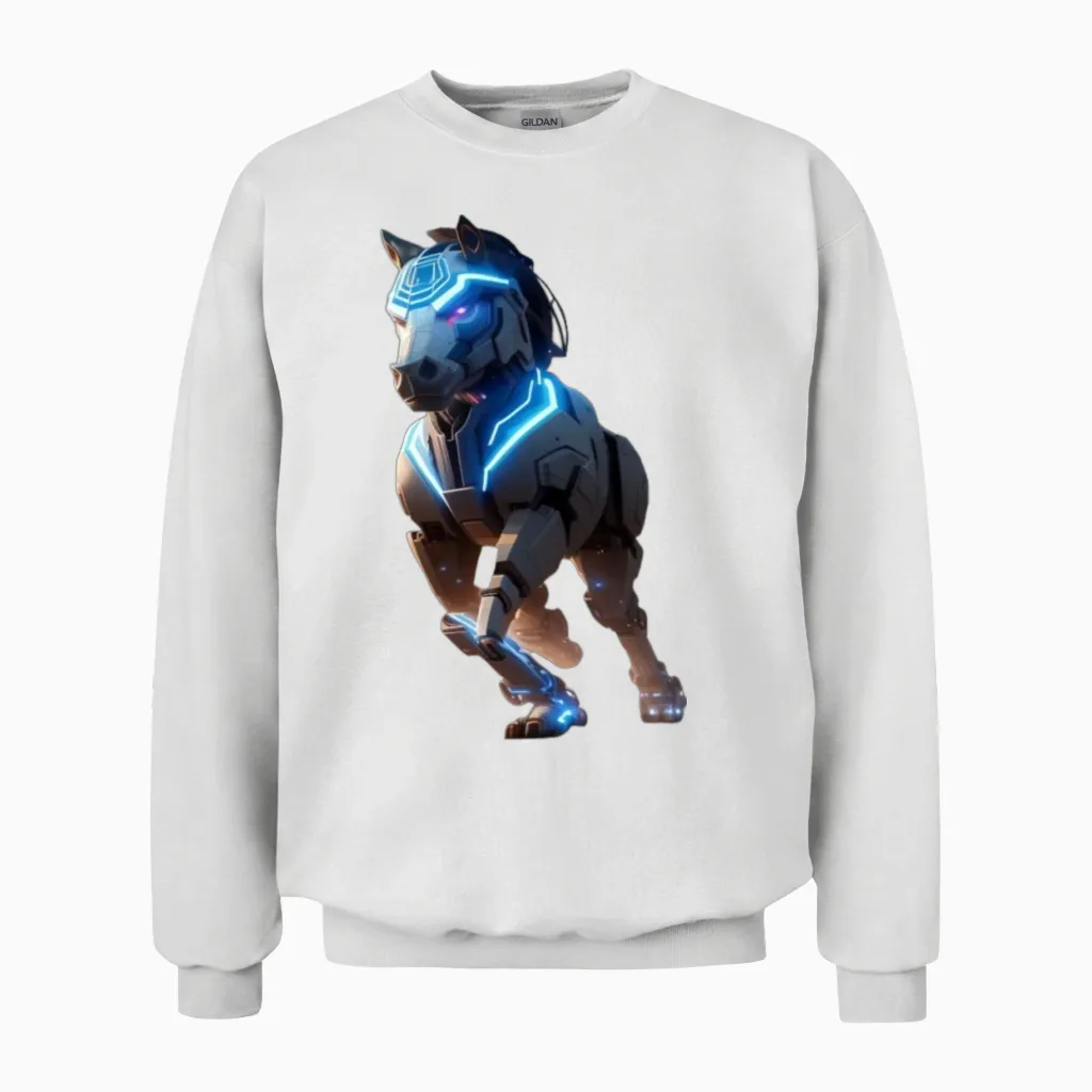 Mechanical Horse in Running Pose Digital Art Unisex Sweatshirt in White