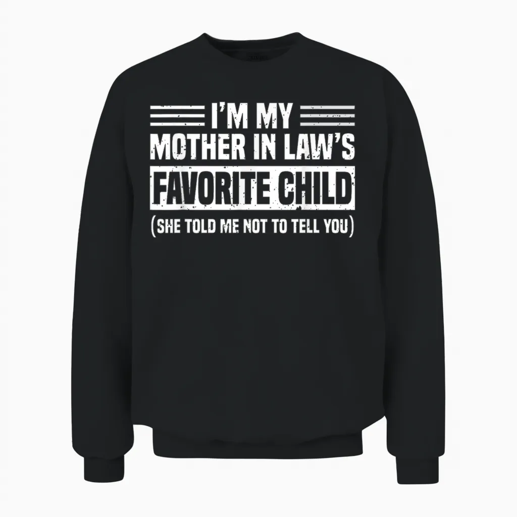 Im My Mother in Law's Favorite Child Funny Son-In-Law Quote Unisex Sweatshirt in Black