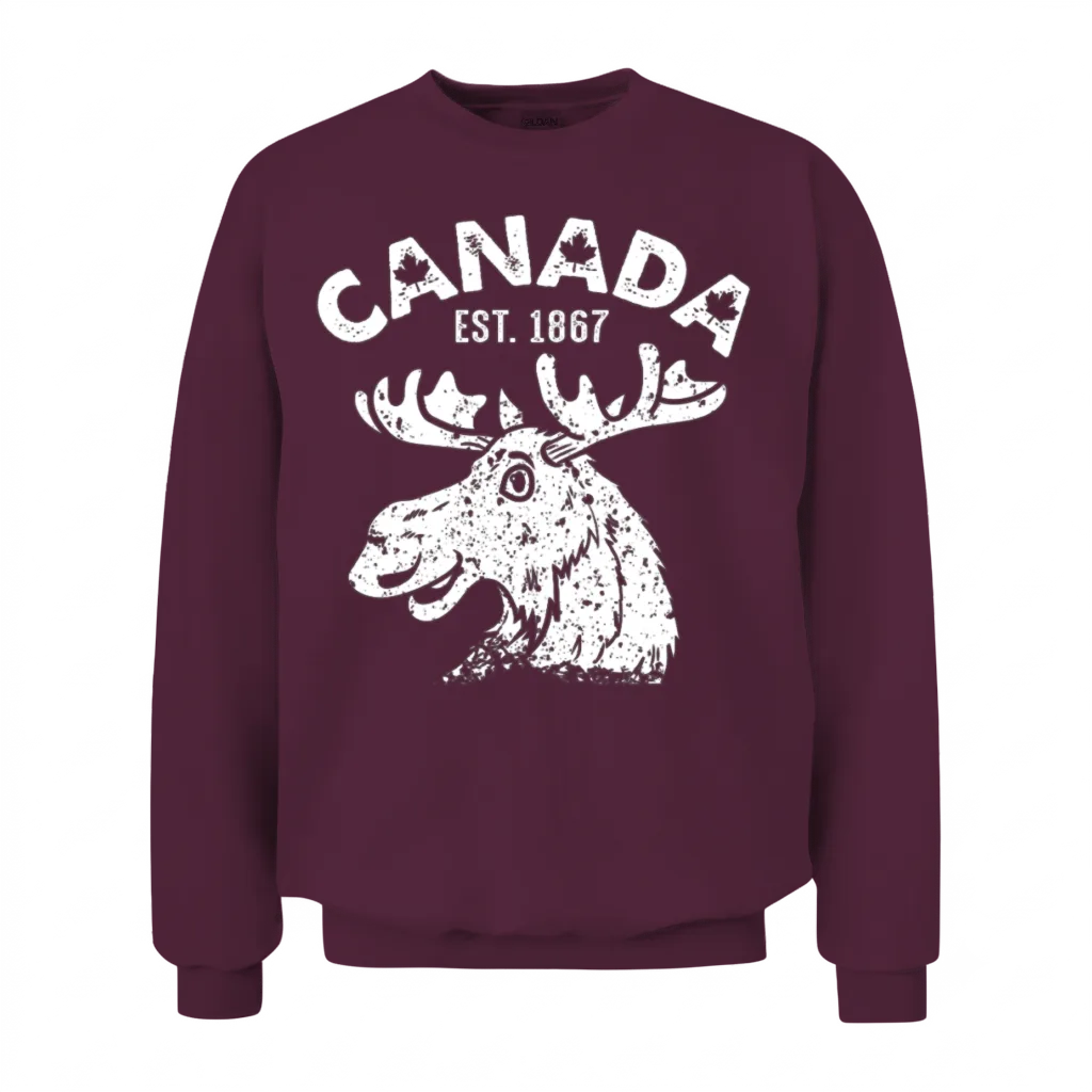 Vintage Canada Flag Moose - Cool Maple Leaf Unisex Sweatshirt - Maroon