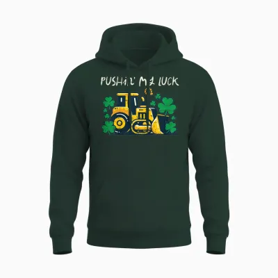 Kids St Patricks Day Bulldozer Saint Paddys Construction Boys Kid Unisex Hoodie - Forest