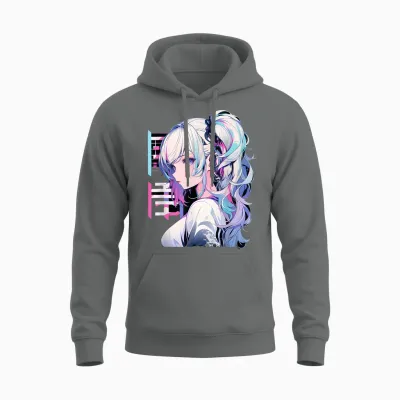 Manga Anime ästhetische Cyberpunk Techwear Harajuku Unisex Hoodie - Graphite Heather
