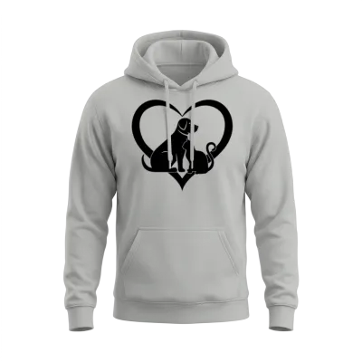 Cat & Dog Heart - Dog and Cat Lover Dog Lover Unisex Hoodie - Ash