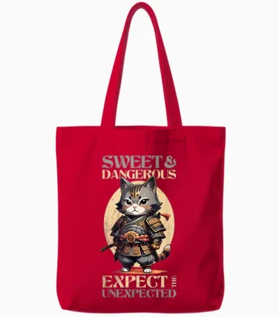 Chat Samouraï. Doux Et Dangereux, Attendez-Vous à Tote Bags - Red