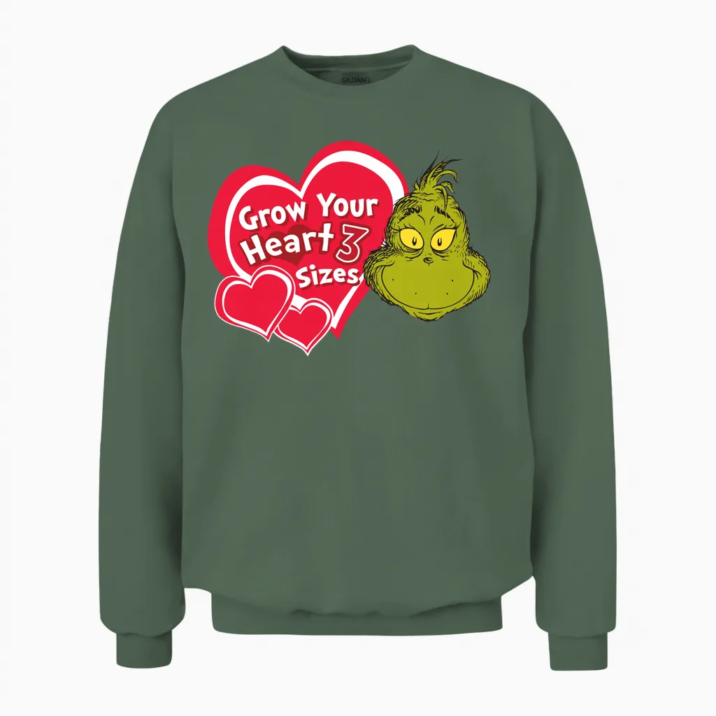 Dr. Seuss Grinch Grow Your Heart Unisex Sweatshirt in Military Green