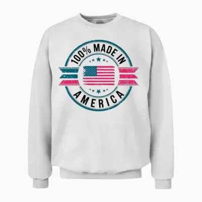 100 Percent Made in American Usa Flag Emblem Unisex Sweatshirt - White