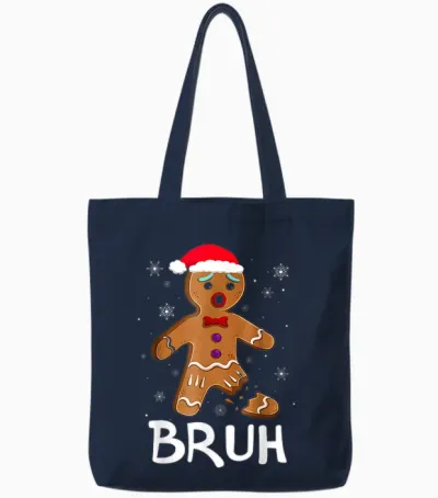Bruh Funny Christmas Gingerbread Man Teens Boys Tote Bags - Navy