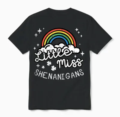 St Patricks Day Little Miss Shenanigans Rainbow Girls Unisex T-Shirt - Black