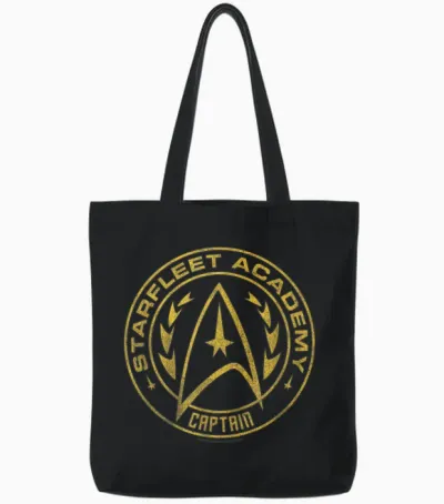 Star Trek Starfleet Academy Captain Badge T-Shirt, Black, S Tote Bags - Black