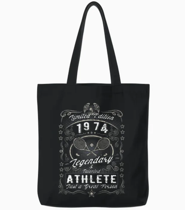 Vintage 1974 Tennis Birthday Gift Sport Hobby Tote Bags in Black