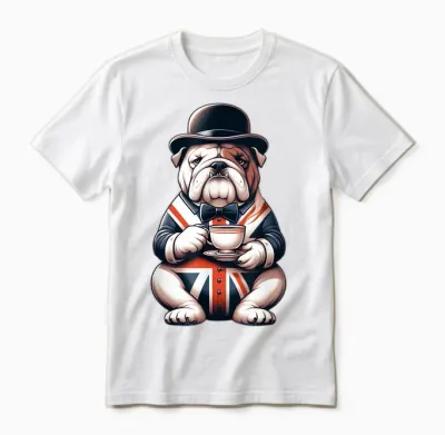 Funny British Bulldog Union Jack Uk Pride Unisex T-Shirt - White