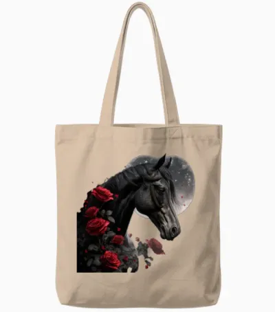 Black Horse Tote Bags - Natural