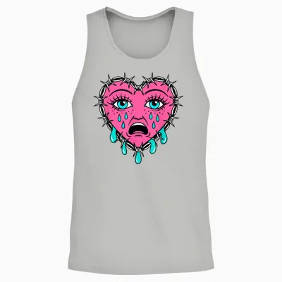 Crying Heart Tattoo - Traditional Old School Tattooed Inked Unisex Tank Top - Ash