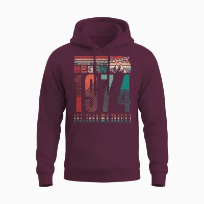 Birthday 1974 Vintage January Retro Gift Unisex Hoodie - Maroon