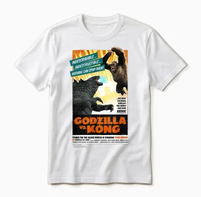 Monsterverse Godzilla vs Kong - Titan-Vision Retro Poster Unisex Adults Kids Black Short Sleeve Unisex T-Shirt - White