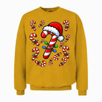 Red and White Candy Cane Santa Christmas Xmas Lights Unisex Sweatshirt - Gold