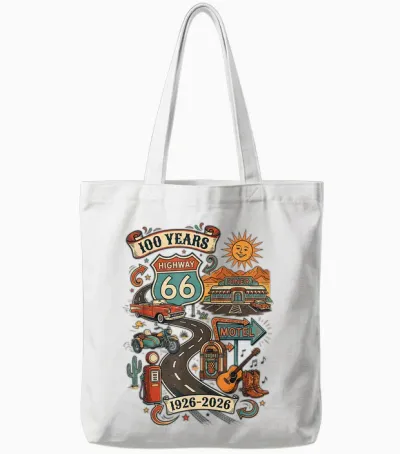 Highway 66 100 Years Centennial 1926-2026 Road Trip Vintage Tote Bags - White