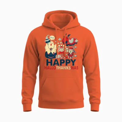 Retro Happy Hallowthanksmas for Halloween Unisex Hoodie - Orange