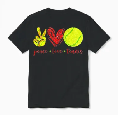 Peace Love Tennis Cute Tennis Lovers Unisex T-Shirt - Black