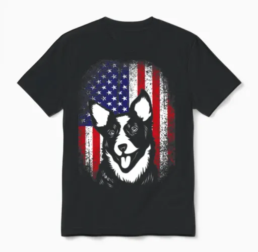 4th of July Us Flag Cute Australian Cattle Dog Unisex T-Shirt in Black