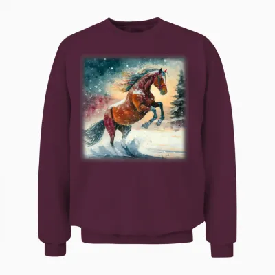 Horse in Snow Unisex Sweatshirt - Maroon