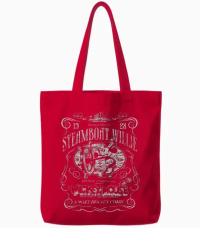 Disney 100 Mickey Mouse Steamboat Willie Poster Homage D100 Tote Bags - Red
