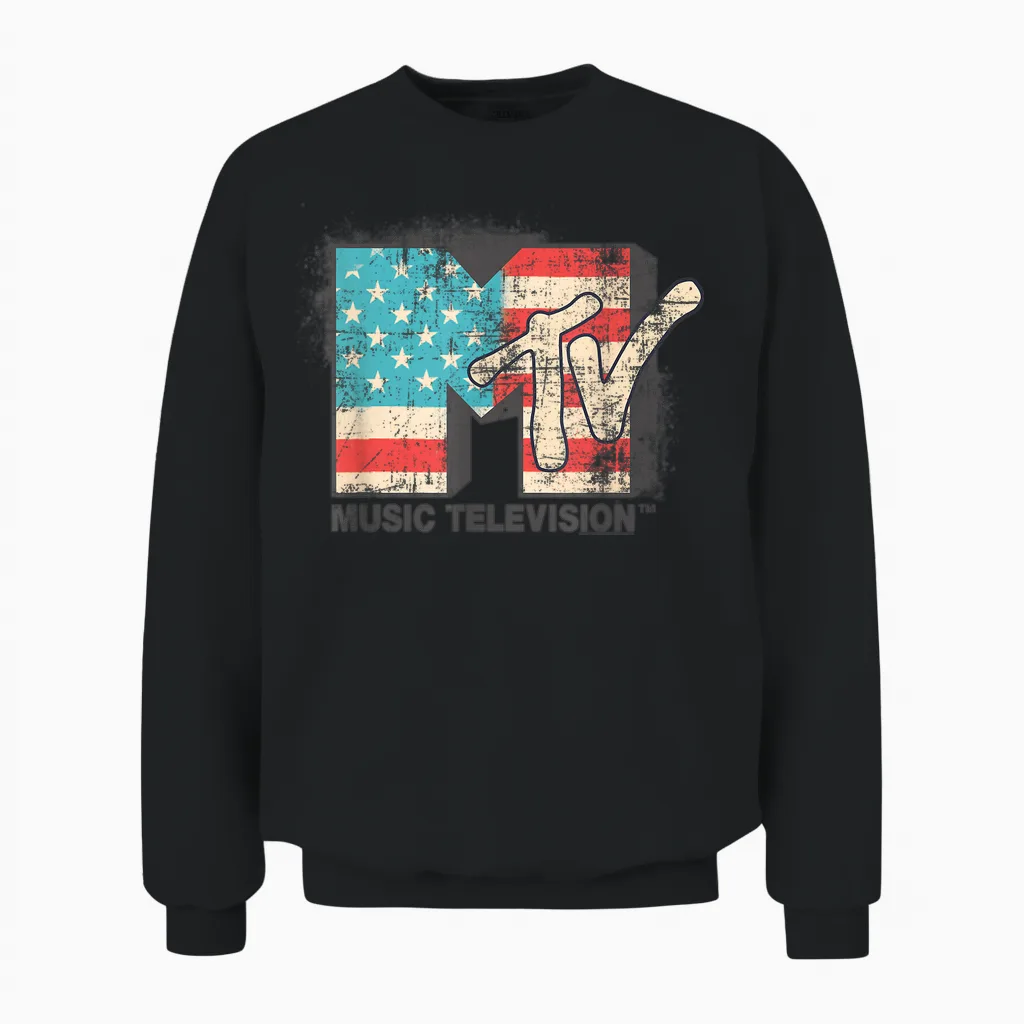 Mtv Herren T-Shirt Grau Klassisches V-Ausschnitt Kurzarm T-Shirt Mit Pailletten Logo Spreizkragen Crew-Ausschnitt Unisex Eu Klein Unisex Sweatshirt in Black